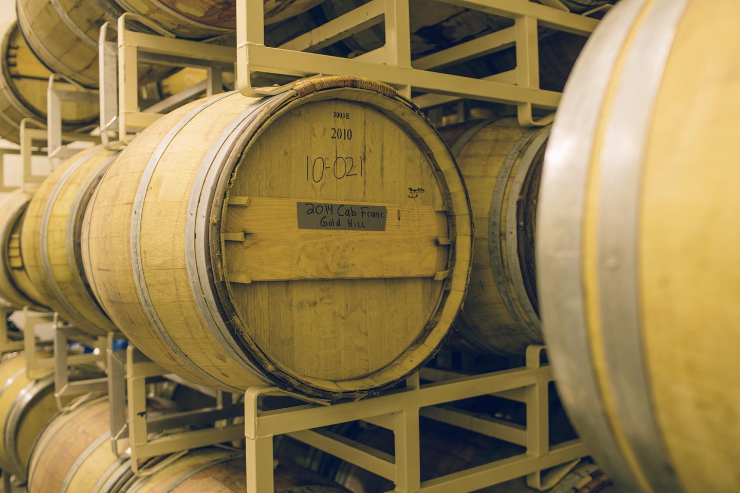 Wine barrels at Gold Hill Winery