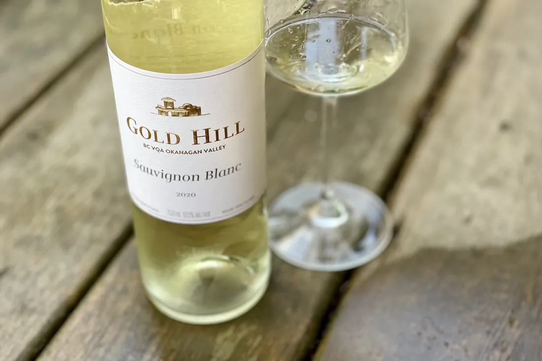 Gold Hill Wine glass and bottle
